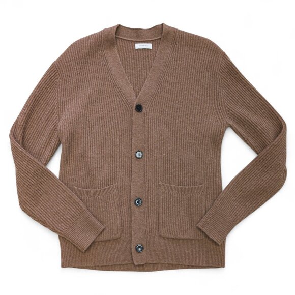 Italic Wool Cashmere Ribbed V-Neck Cardigan – Men's Size Small (Pecan) - Picture 2 of 16
